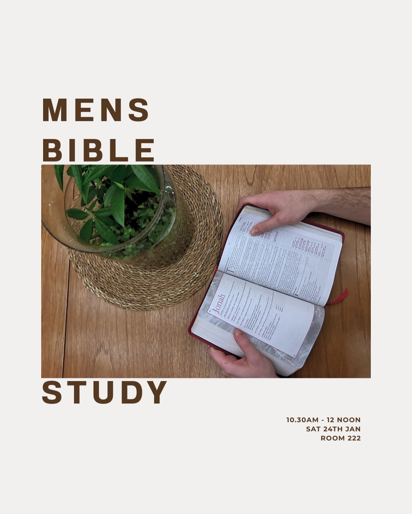 Men&rsquo;s Bible Study
Join us as we continue our study of Jonah this Saturday, 24th January at 10:30am.

🥐 Croissants provided 🥐

👉 Please sign up via the link or head to our calendar - so we can prepare for catering.
If you signed up last week,