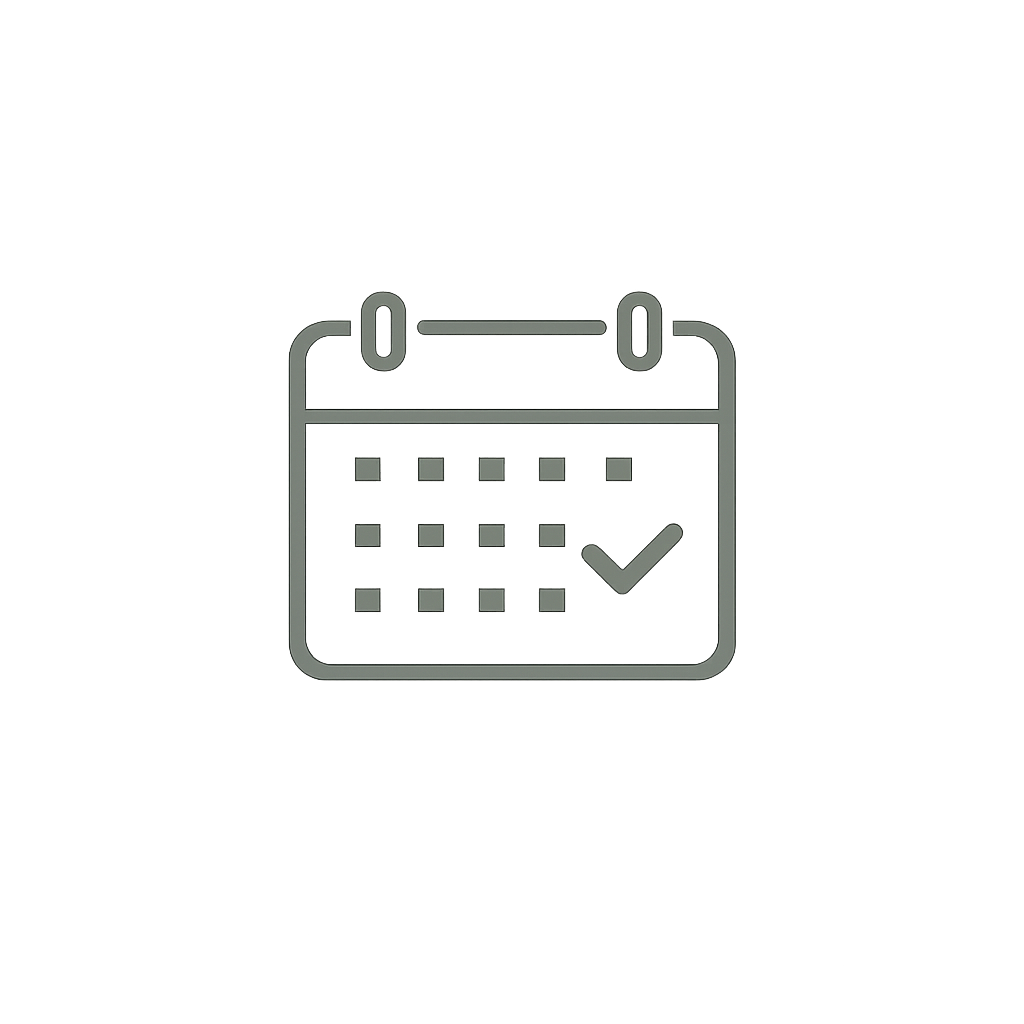 Kalender Icon mit Häkchen, symbolisiert Terminplanung oder Kalenderüberprüfung