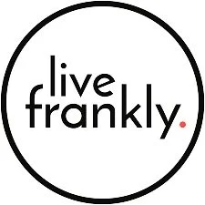 Logo with the words 'live frankly' inside a black circle