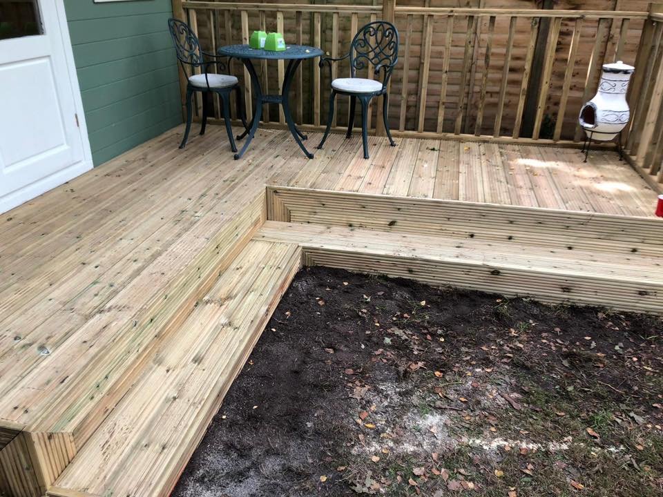Wooden Decking with a Step