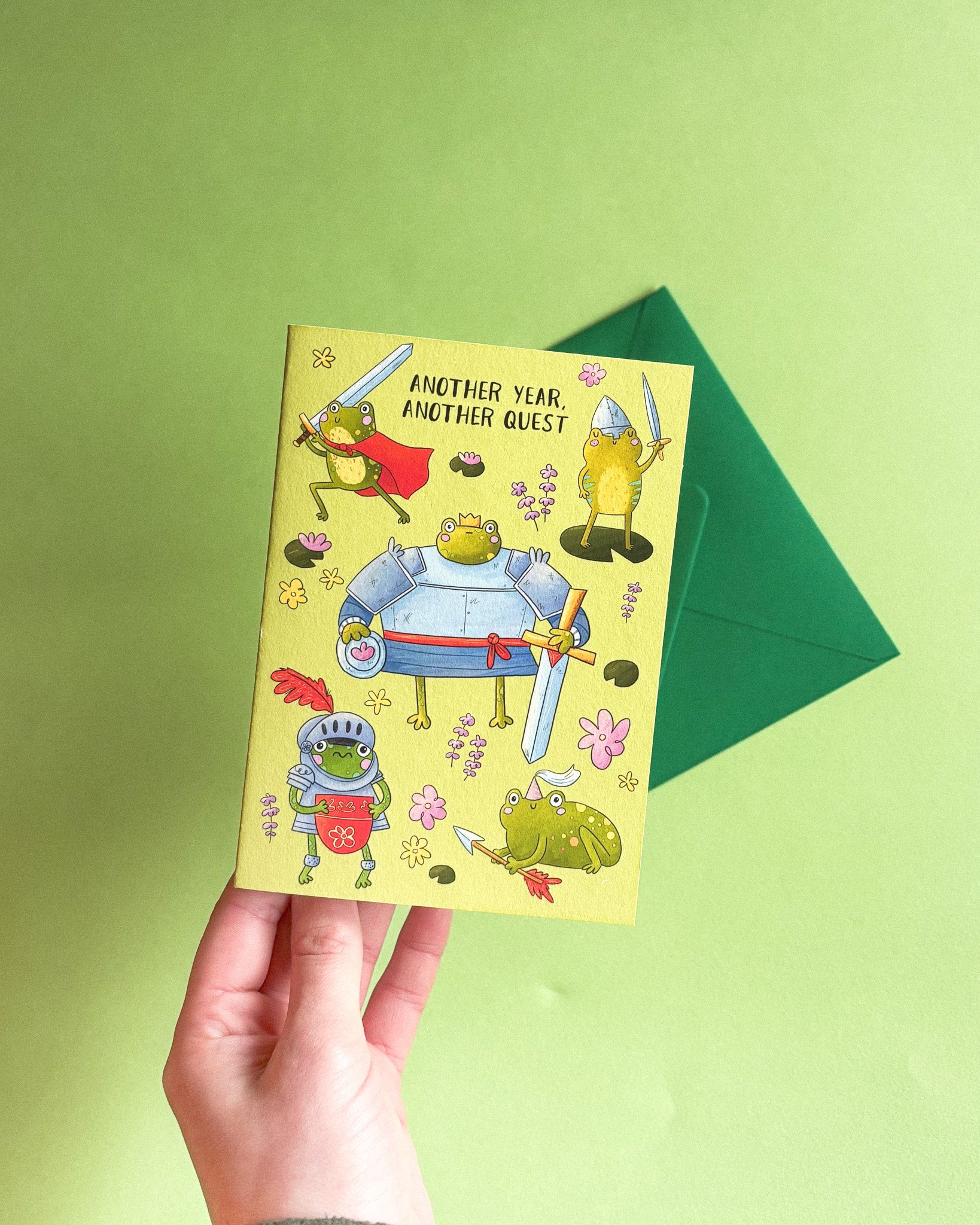 Another year Another Quest, Medieval Frogs, Greetings Card