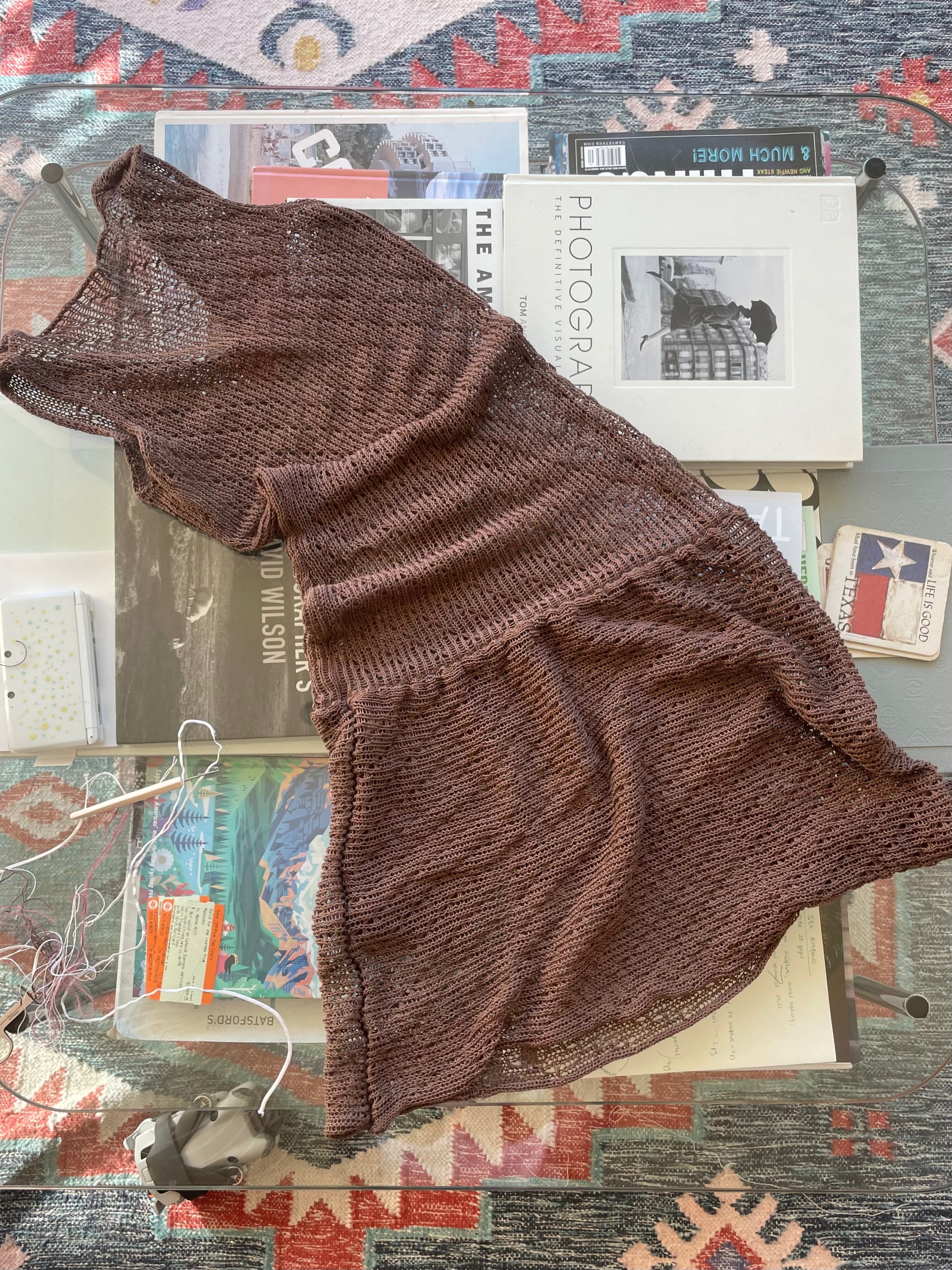 Brown lace drop-waist dress