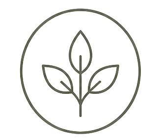 Simple line drawing of a plant with three leaves inside a circle.