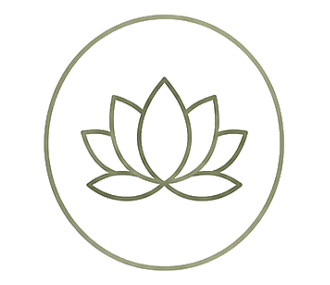 A stylized lotus flower enclosed in a circle, with intricate line details.