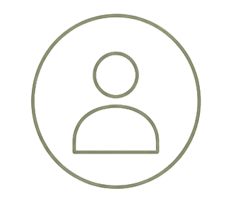 Outline of a user profile icon with a circular face and shoulders inside a circle.