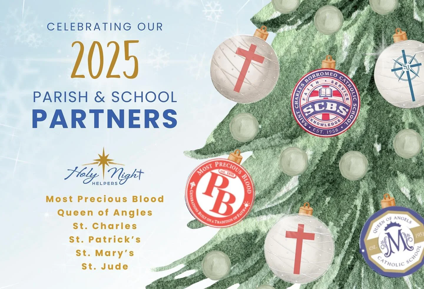 These are the parishes/schools we will be adopting families from for Christmas this year! 💙🎄
