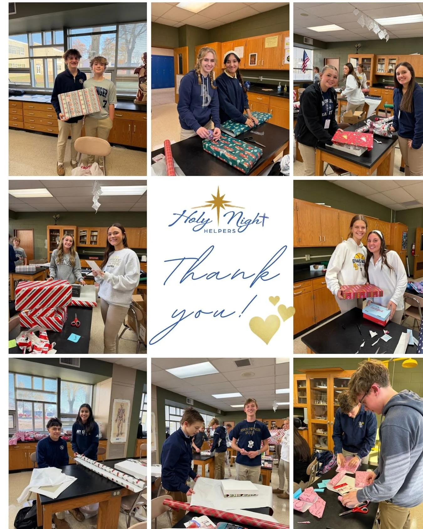 Round two! @bishopdwenger students signed up again to help wrap gifts for our Holy Night Helpers families and they crushed it! Thank you so much for all of your hard work! 💙 #bishopdwenger #actsofkindness #seasonofgiving #wearebd