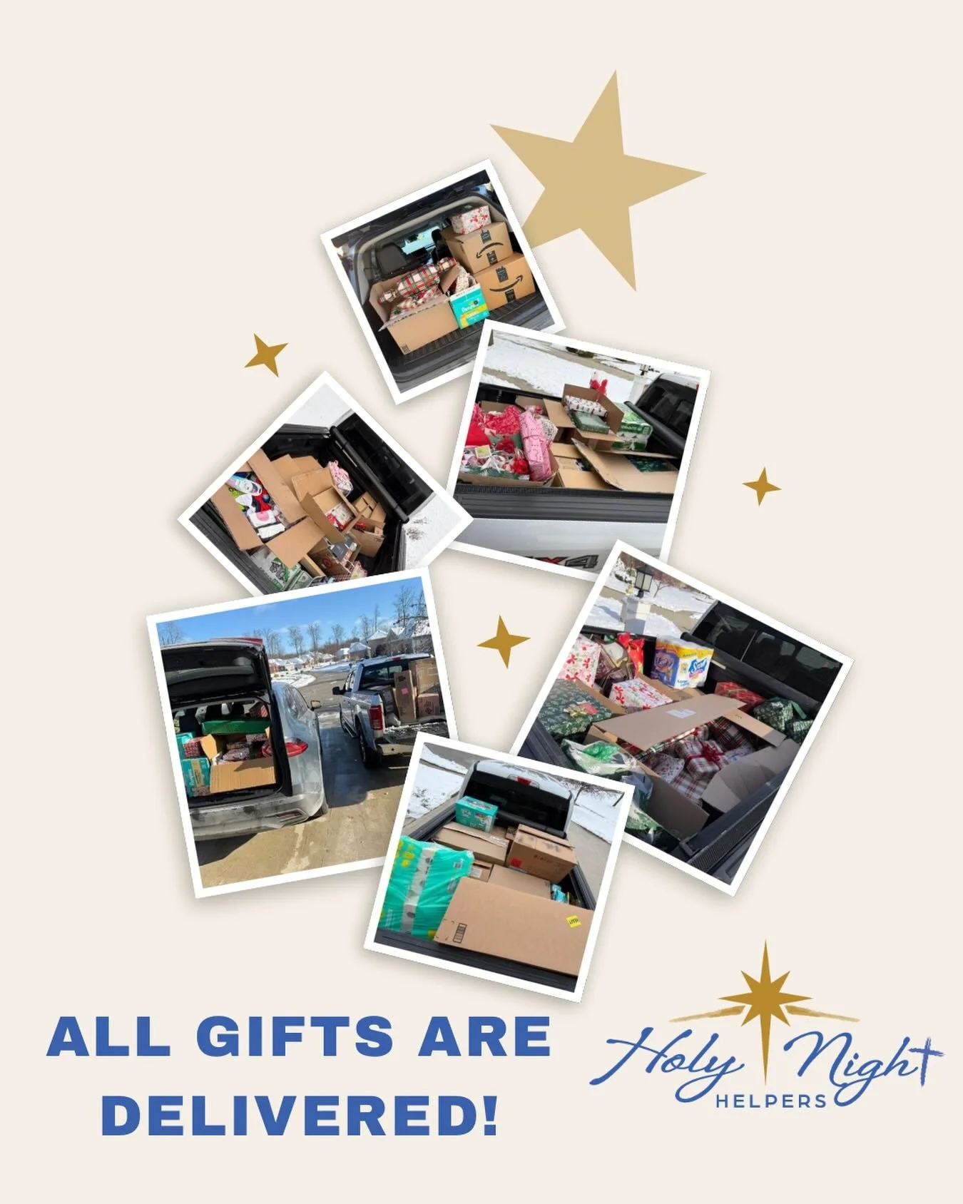 All gifts are delivered 💙 Each family&rsquo;s gifts filled an entire pickup truck!