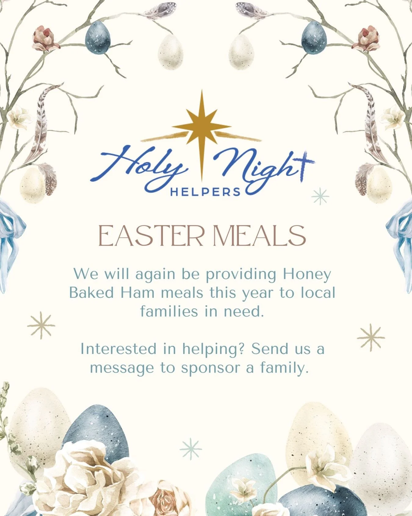Easter Meals are back. 💙 

As we prepare to celebrate the joy of the Resurrection, we&rsquo;ll be providing complete Easter meals from Honey Baked Ham to local families in need.

Because every family deserves to gather around a full table on Easter 