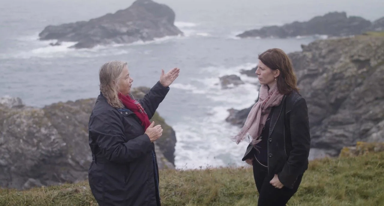Still image from ICE inauguration film 'Shaping Zero' featuring Rachel Skinner in South West England presenting message on Net Zero