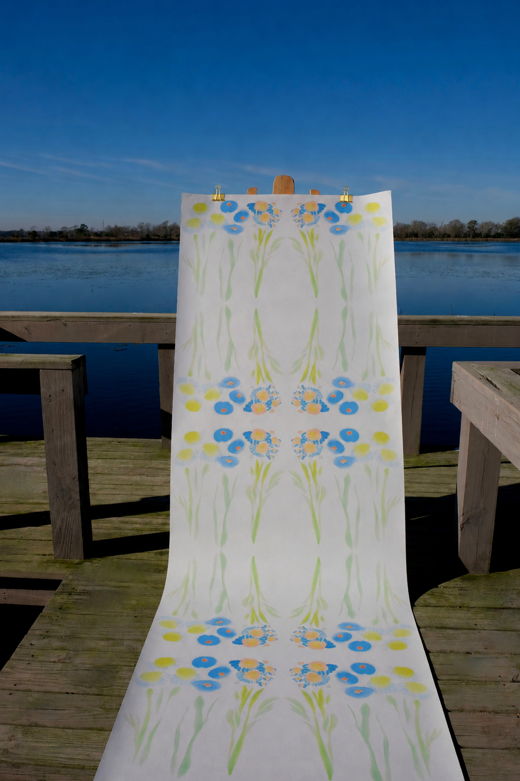 Sunshine Meadow blue Art Nouveau floral wallpaper by Grace Mattingly for Maison Lenoble
