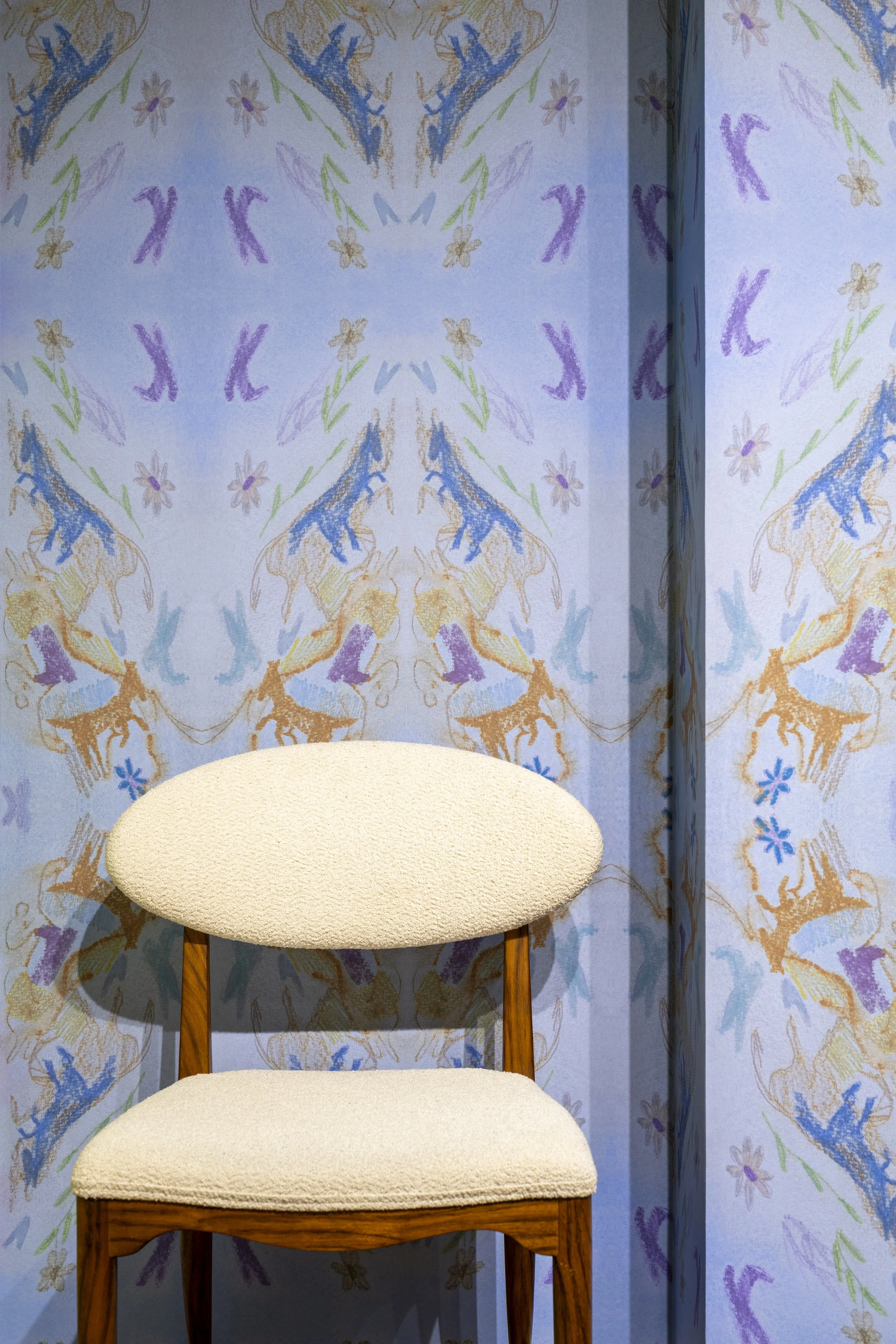 Scribbles playful horse wallpaper by Grace Mattingly for Maison Lenoble in an interior