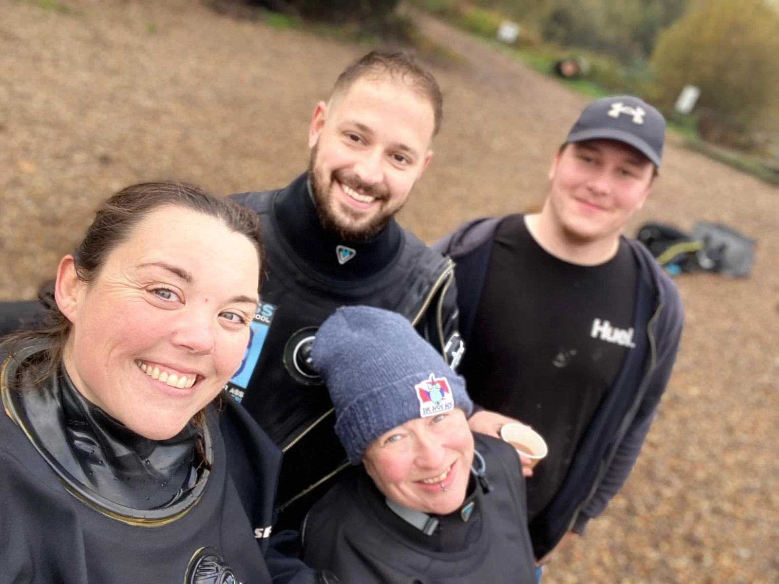 Team abyss at a lake