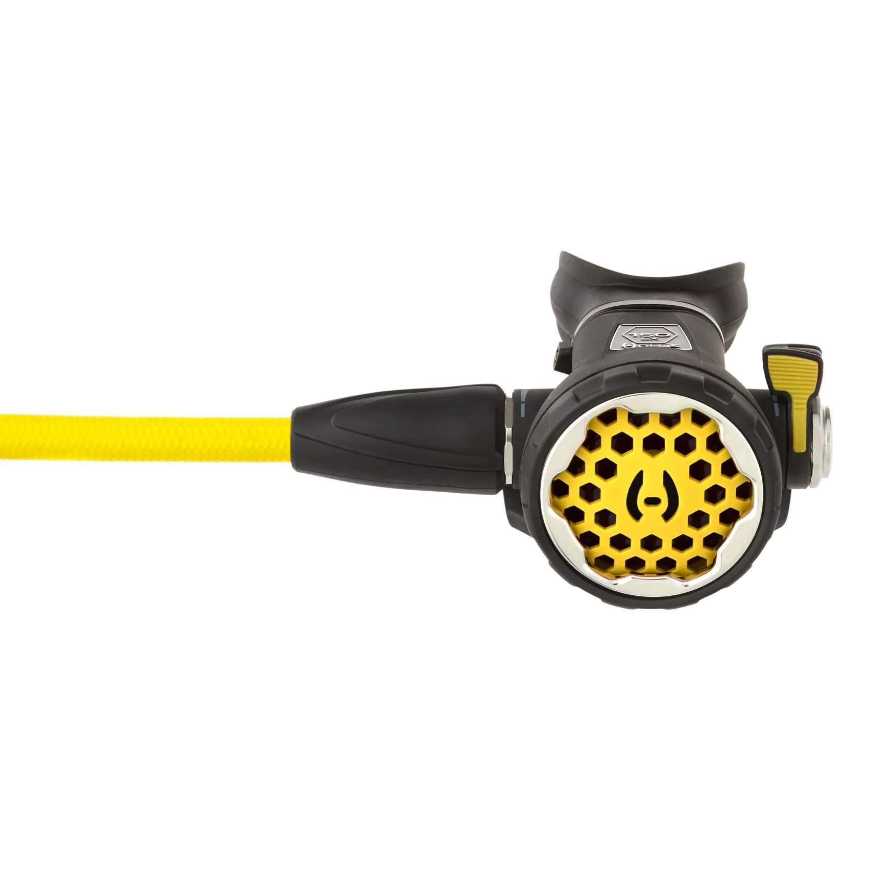 Hollis 150LX Octopus with yellow front trim and yellow Miflex braided hose