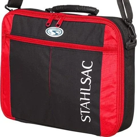 Black and red Stahlsac Molokini regulator bag with shoulder strap