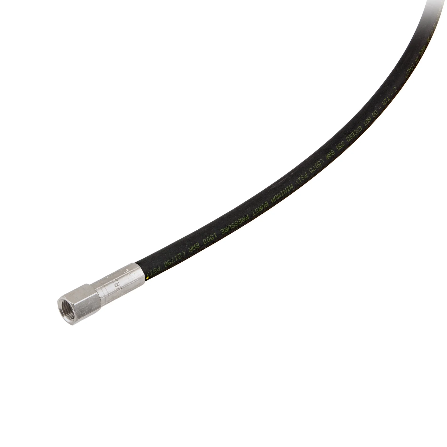 Black Tecline rubber high-pressure gauge hose with a silver gauge fitting