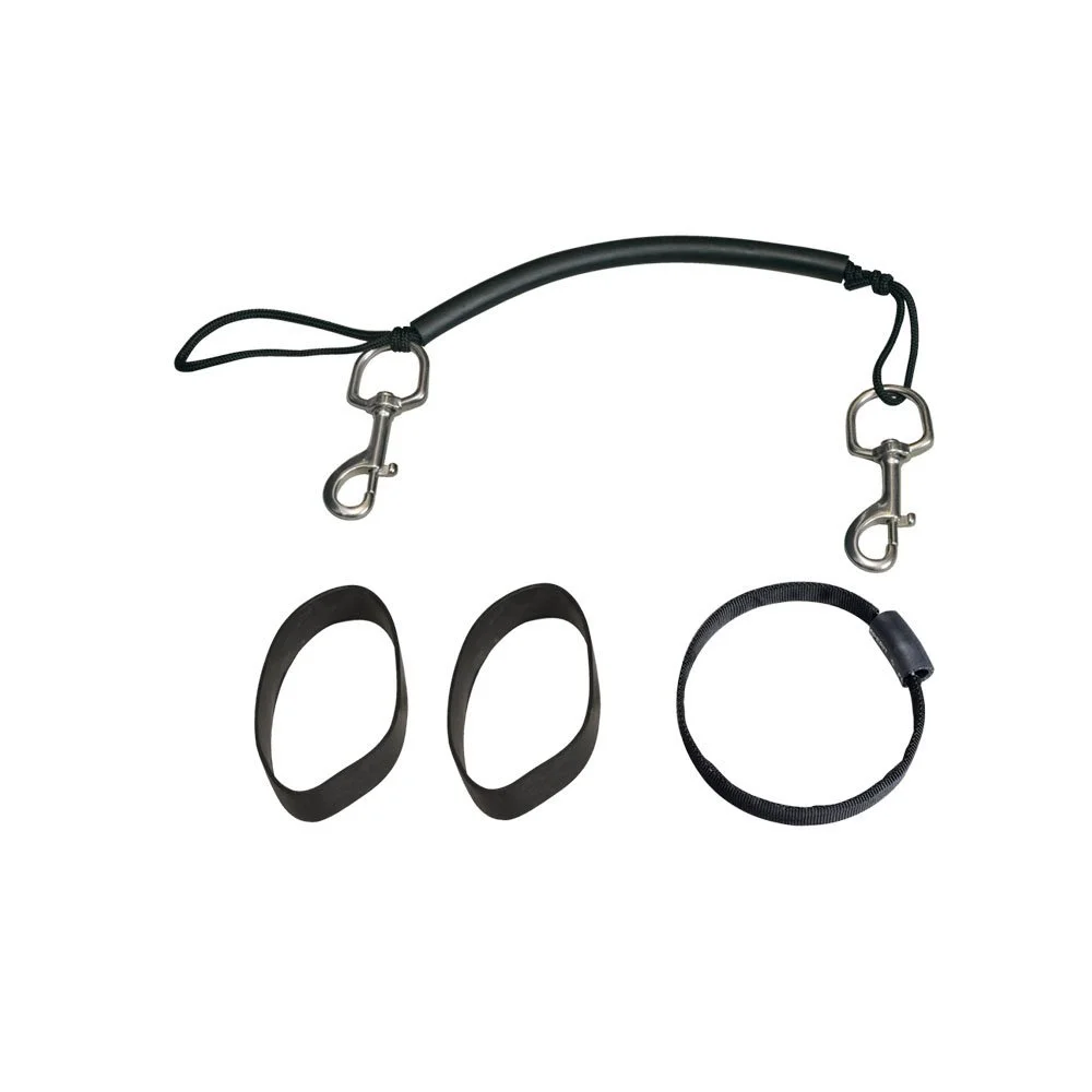 Nautilus stage rigging kit with 105 mm large-eye bolt snaps, covered cylinder band and two rubber hose retainers