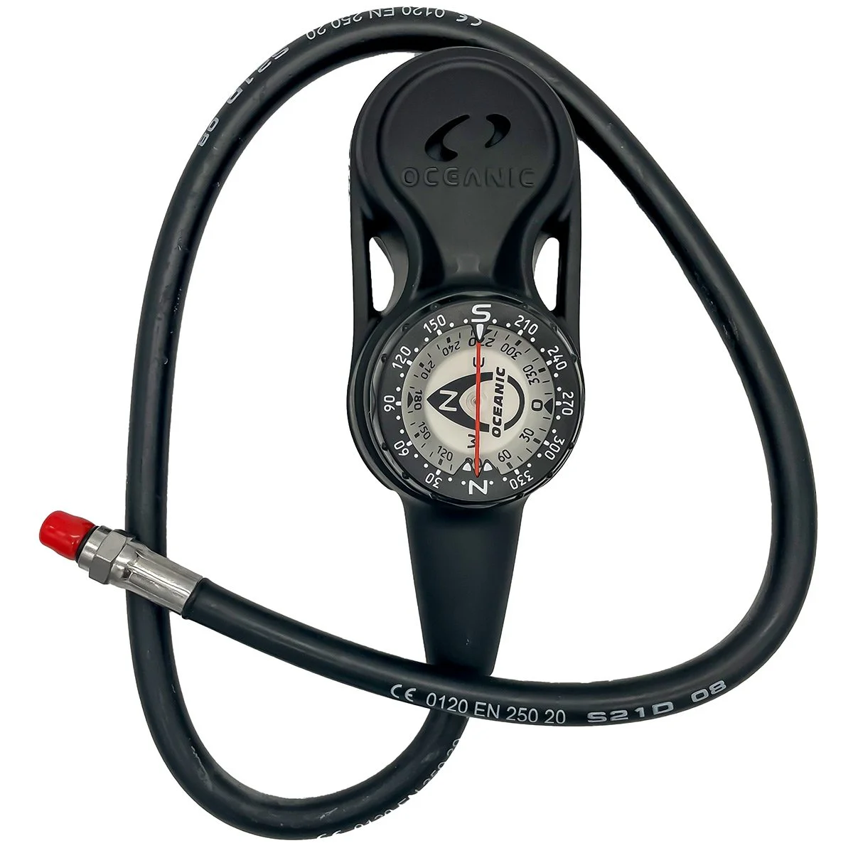 Reverse of Oceanic Max Depth Navcon console showing the mounted compass