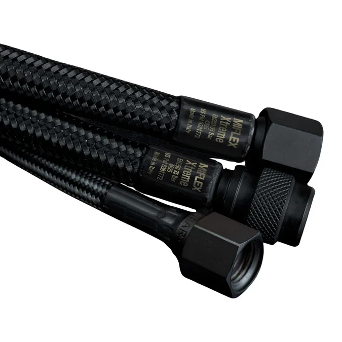 Miflex Deep Black range showing regulator, inflation and high-pressure gauge hoses