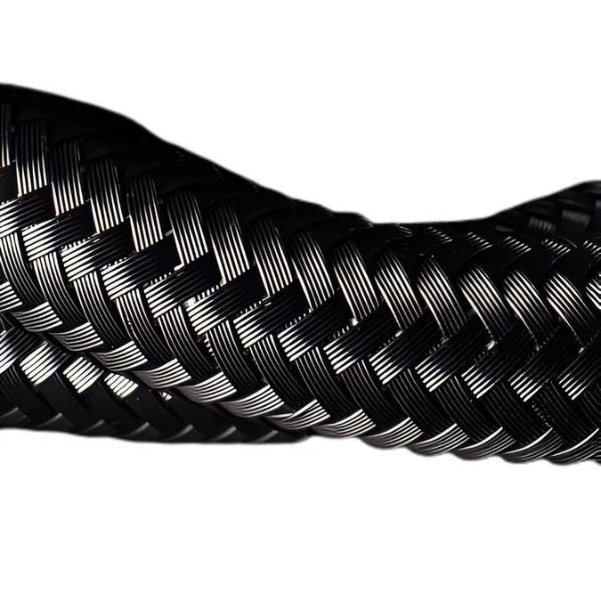 Close-up of the braided outer covering of a Miflex diving hose