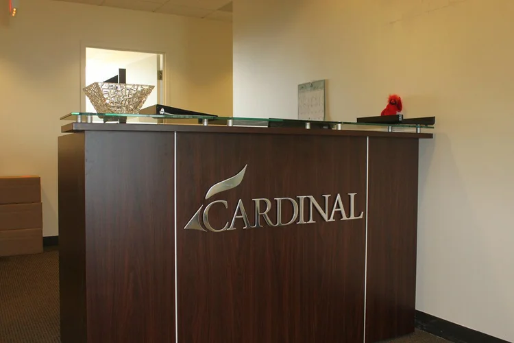 Phoenix Sign Studio acrylic lobby sign installed in bank branch