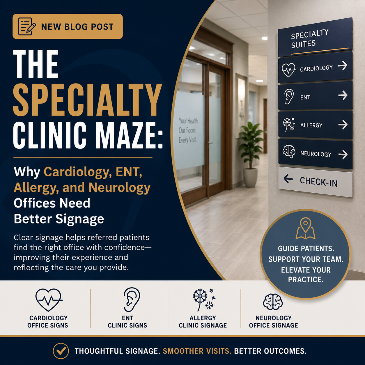 The Specialty Clinic Maze: Why Cardiology, ENT, Allergy, and Neurology Offices Need Better Signage