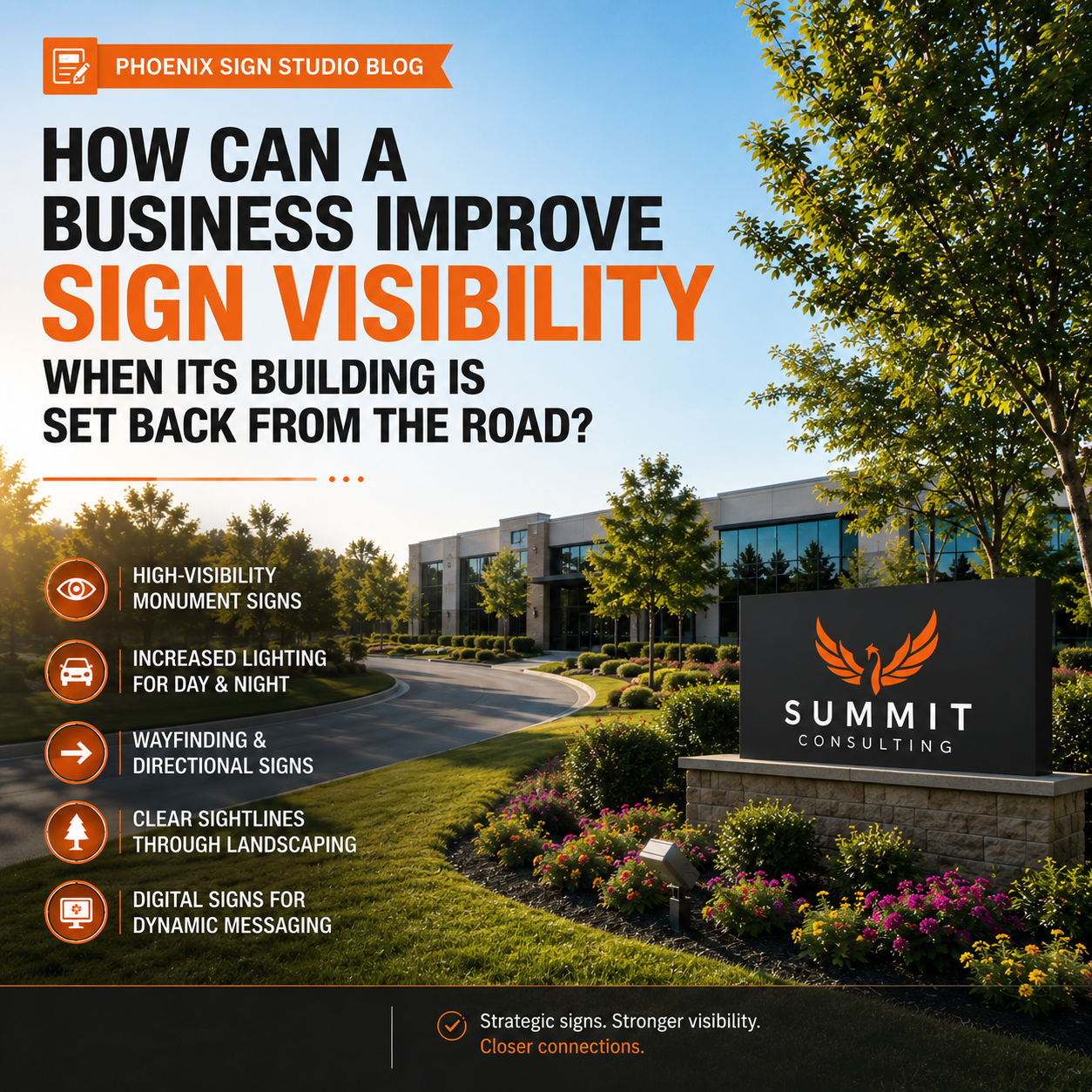 How Can a Business Improve Sign Visibility When Its Building Is Set Back From the Road?
