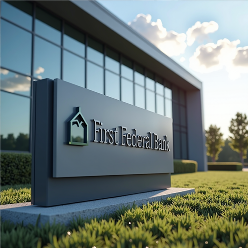 Custom monument sign positioned near the street entrance of a bank property