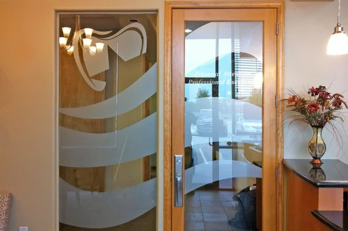Storefront window graphics for a dental practice