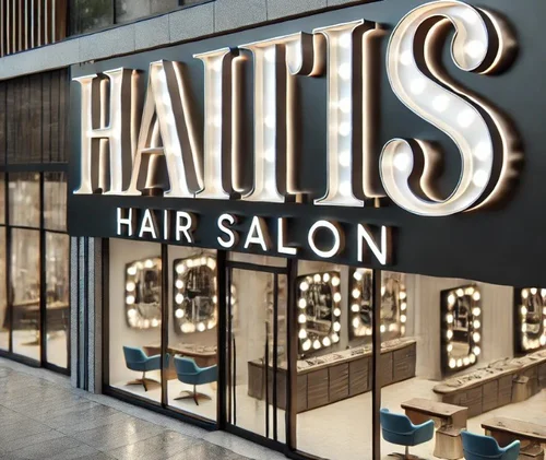 Illuminated Channel Letters installed on a modern hair salon storefront.