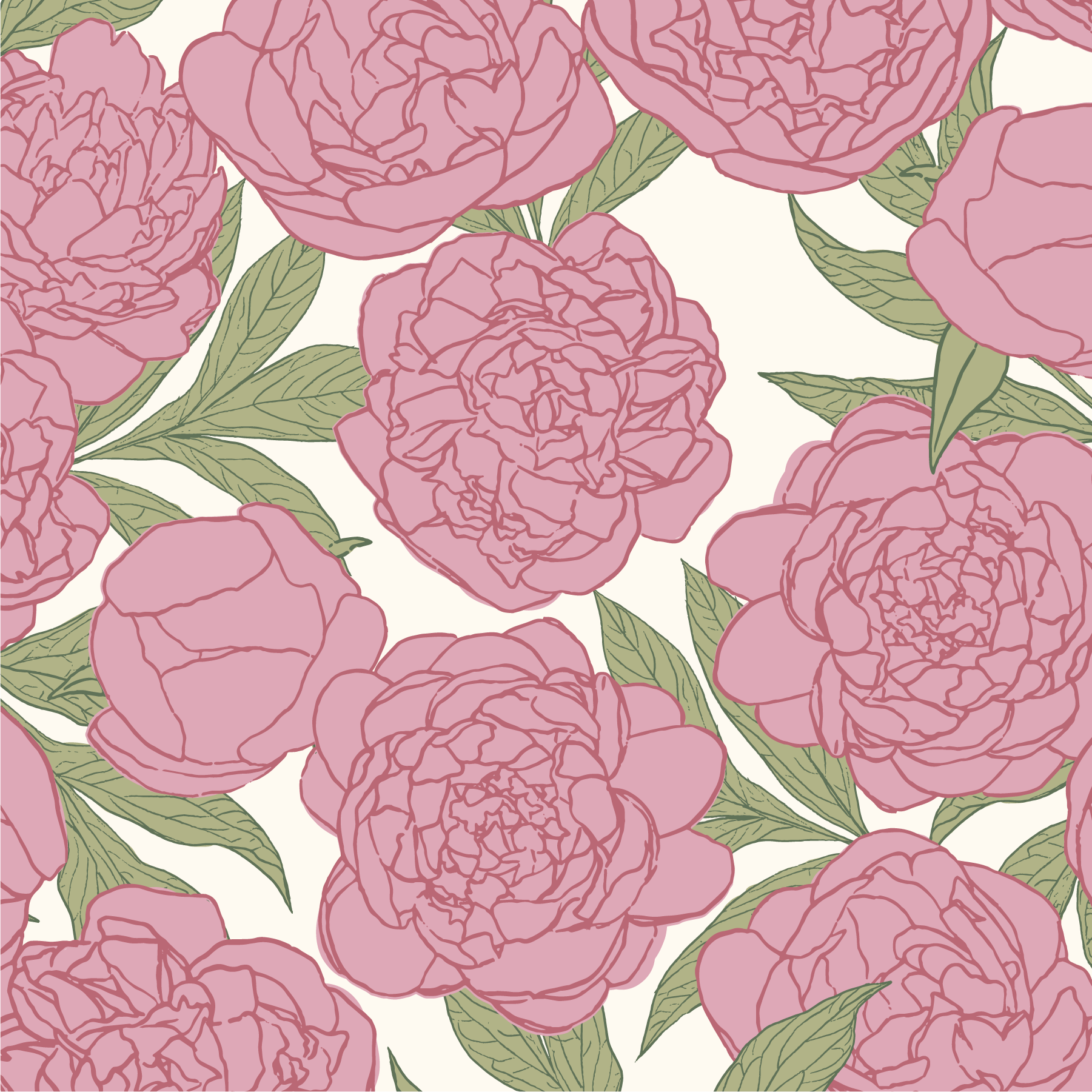Handdrawn Peony Cluster in Pink