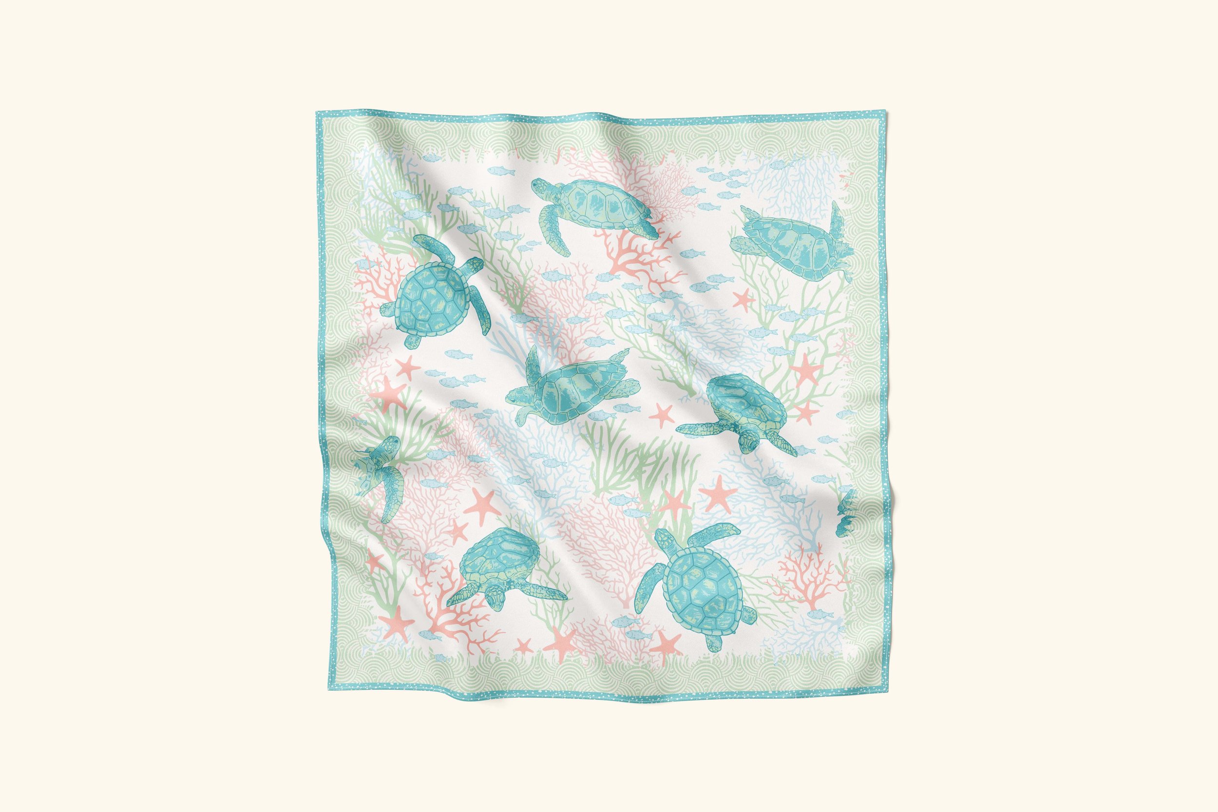 Coastal Style Sea Turtle Silk Scarf.jpg