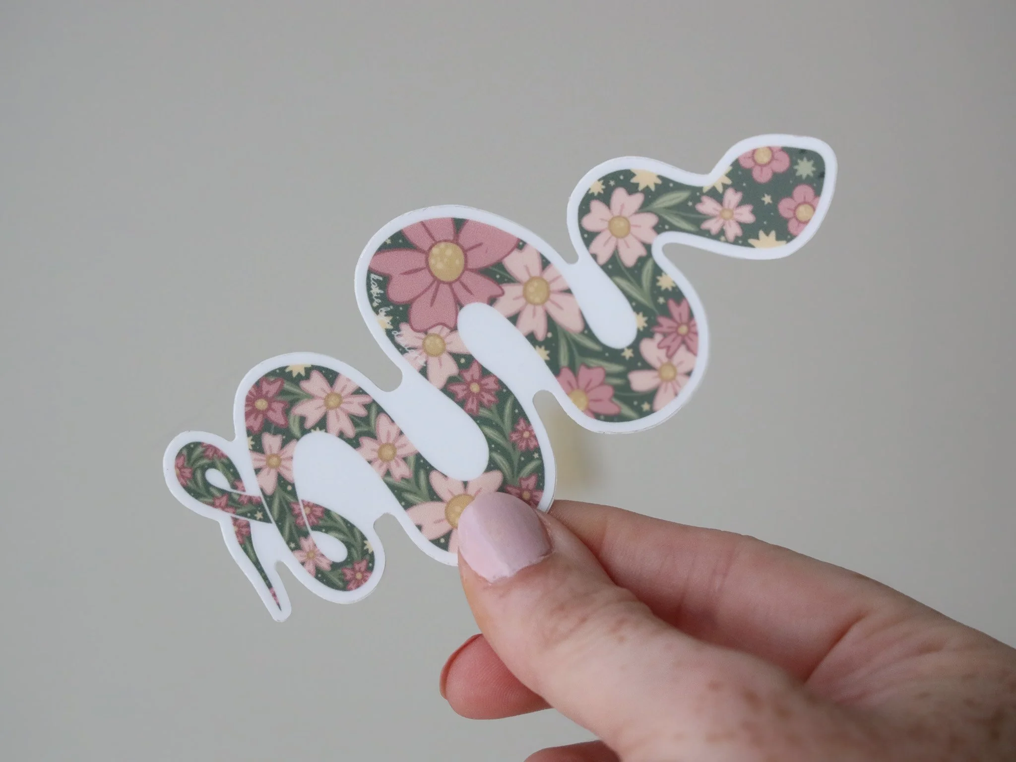 FLOWER SNAKE STICKER - PINK & GREEN
