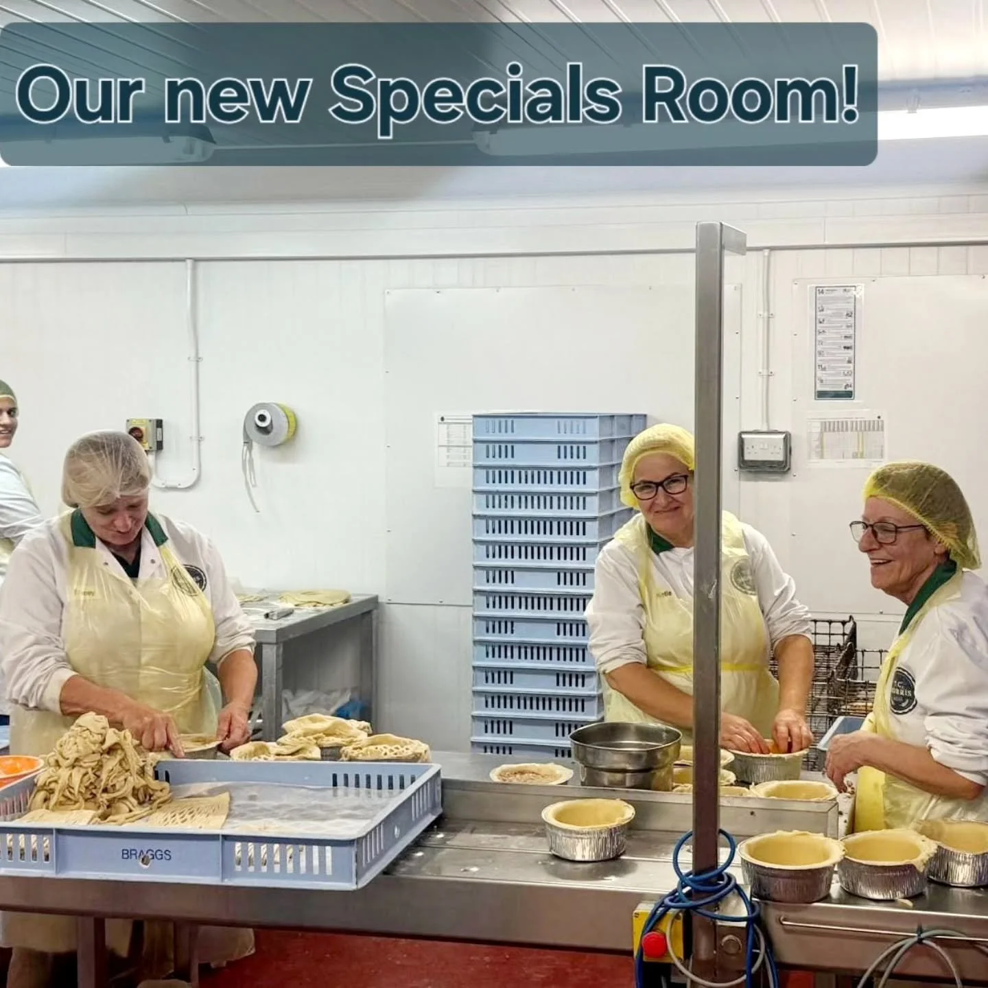 Speciality pies have long been a key part of our product range but now our 'Specials' have a special room just for them!  This new dedicated area will allow us to separate out the hand-making of our 2lb and 4lb speciality pork pies range which includ