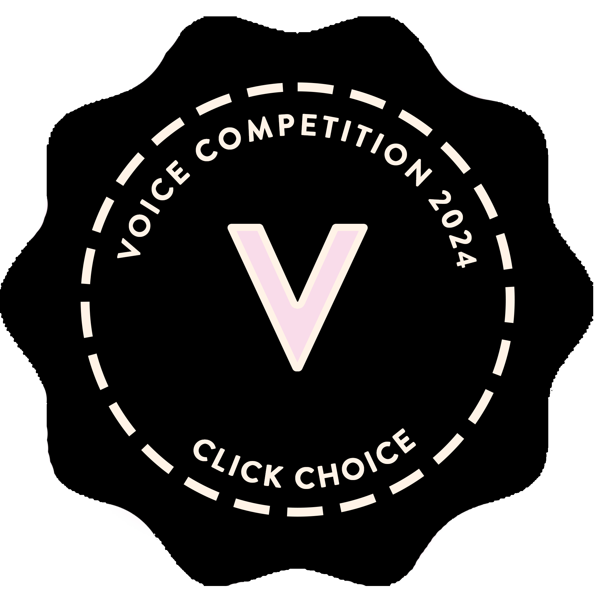 2024 Vote Police Competition badge with a large 'V' in the center and the text 'Vote Competition 2024' and 'Click Choice' around the circle