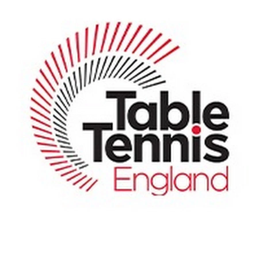 Logo for Table Tennis England featuring a circular design with red and black lines and the text "Table Tennis England" in black and red.