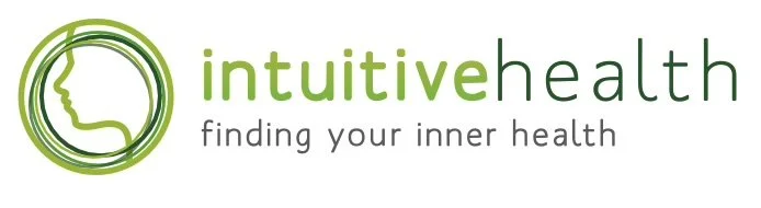 Logo for intuitive health with a stylized face profile inside a circular design, and the text 'intuitive health, finding your inner health'.