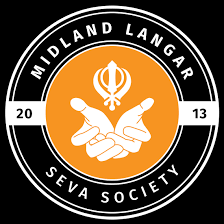 Logo of Midland Langar Seva Society featuring two hands holding a flame, with the organization's name and the year 2013.