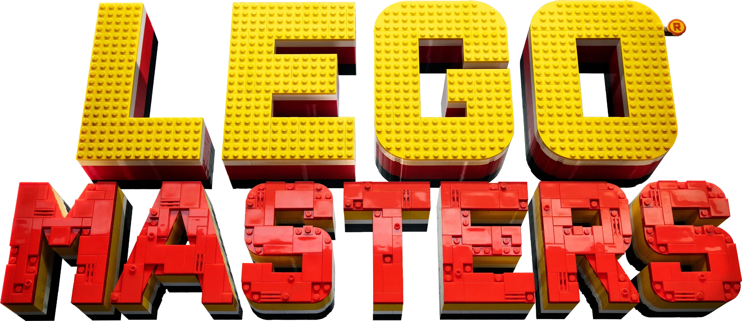 LEGO masters logo in yellow and red bricks.