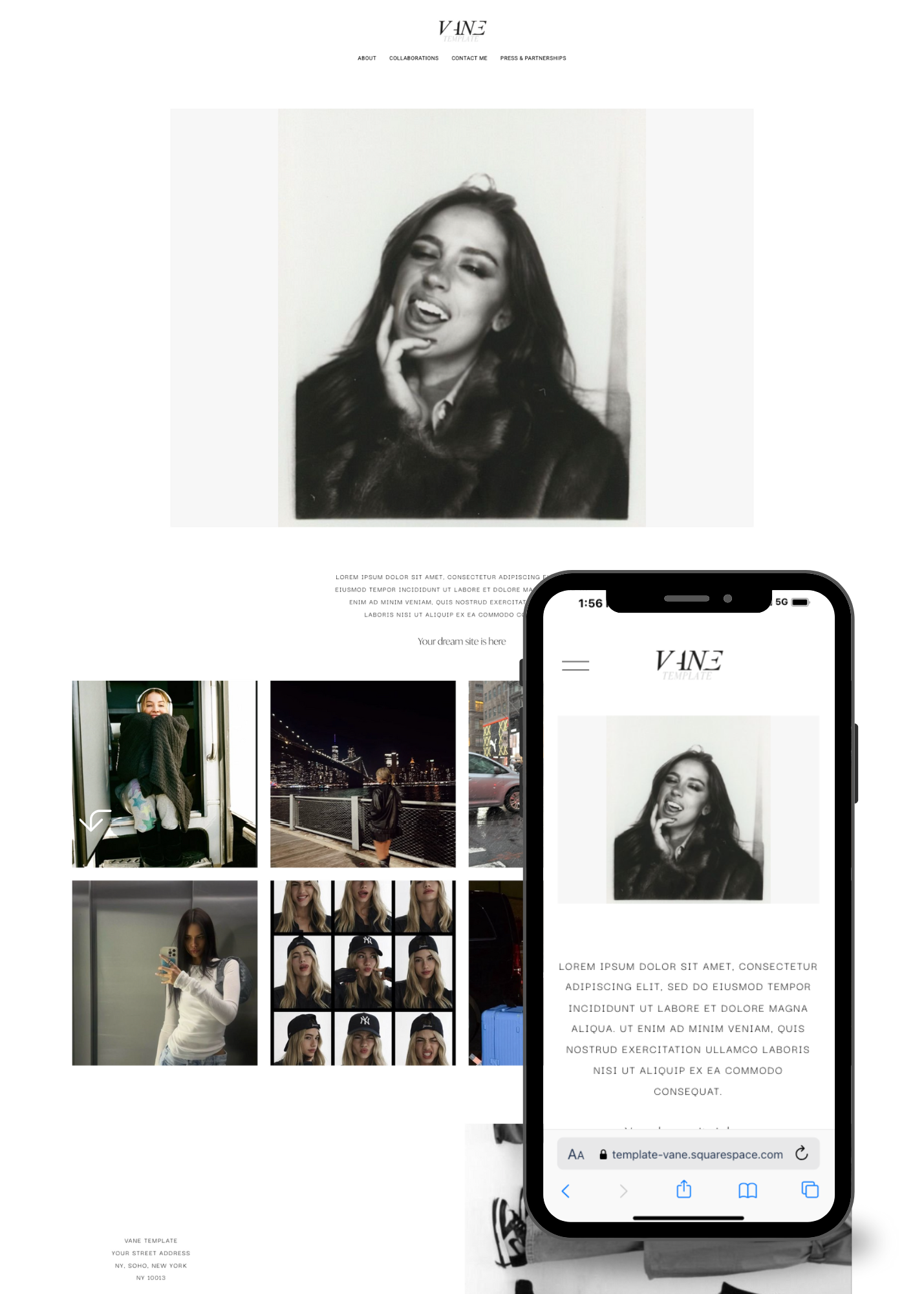 Vane Template showcase featuring a sleek design tailored for influencers and creators, highlighting brand collaborations and customizable features.