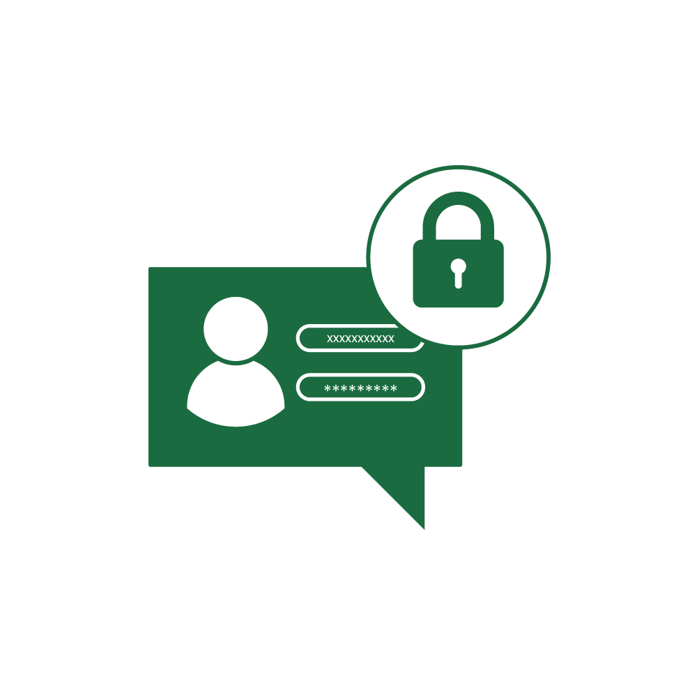 Icon of a chat bubble with user information and a padlock symbol