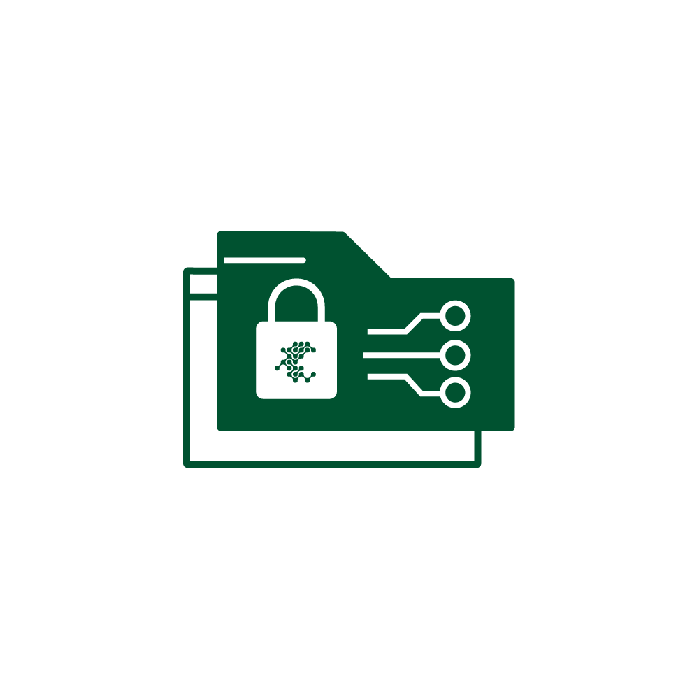 Illustration of a folder icon with a lock and circuit pattern, symbolizing data security.