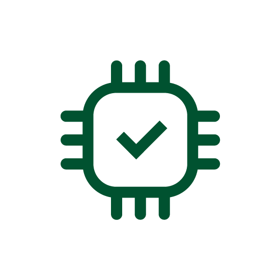 Microchip icon with checkmark, green color