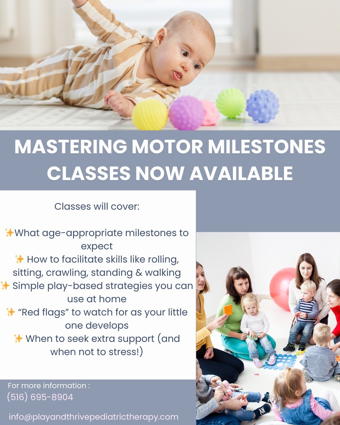 We&rsquo;re now offering Developmental Milestone Classes designed to help you feel confident supporting your baby&rsquo;s growth every step of the way!

In this class, we&rsquo;ll cover:
✨ What age-appropriate milestones to expect
✨ How to facilitate