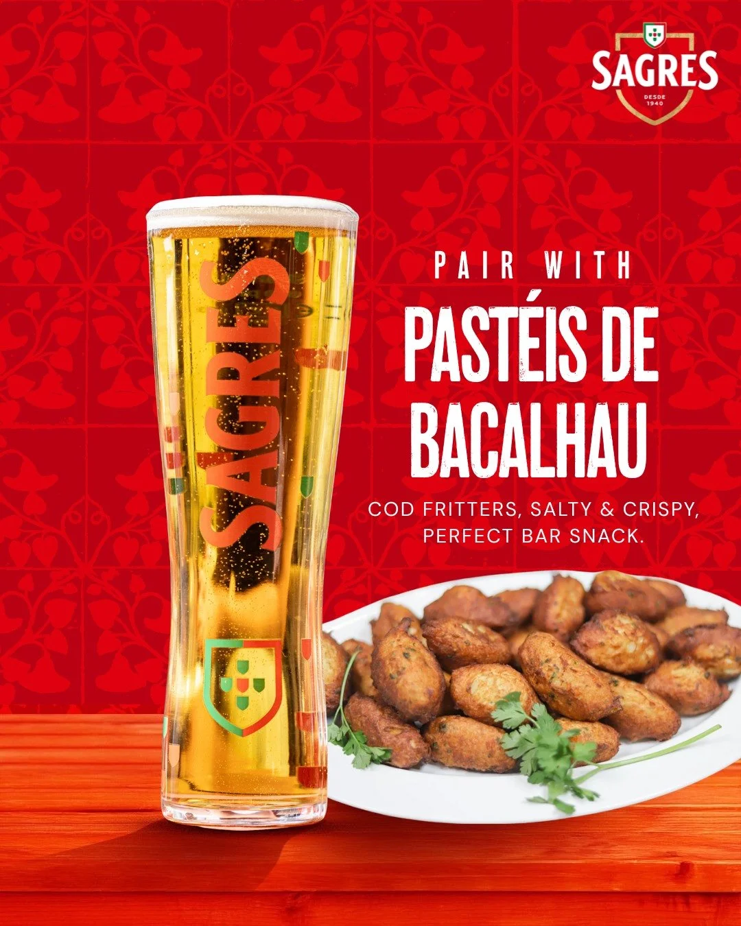 Portugal on a plate and in a pint.
Past&eacute;is de bacalhau with a cold Sagres 🇵🇹

#SagresPairings #SagresUK #TheSpiritOfPortugal