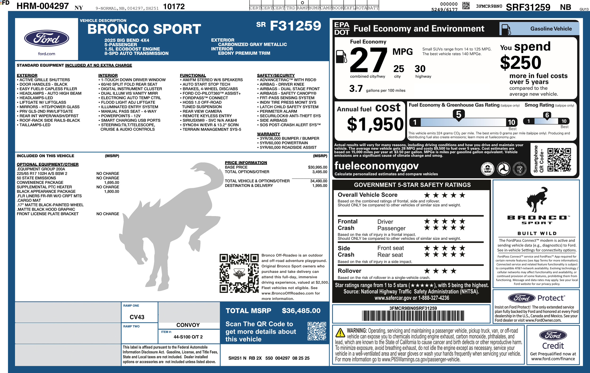 New 2025 Bronco Sport Big Bend 4x4