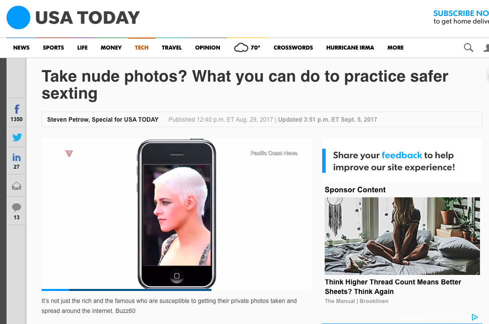 DDPR arranges discussion with ERIC SILVERBERG, co-founder and CEO of client SCRUFF, and USA TODAY on internet privacy  