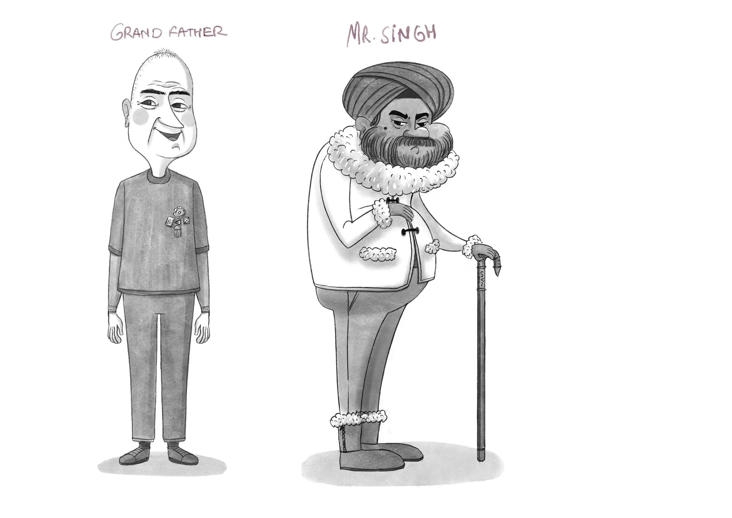 Chatacter Design Grand Father and a neighbour Mr. Singh