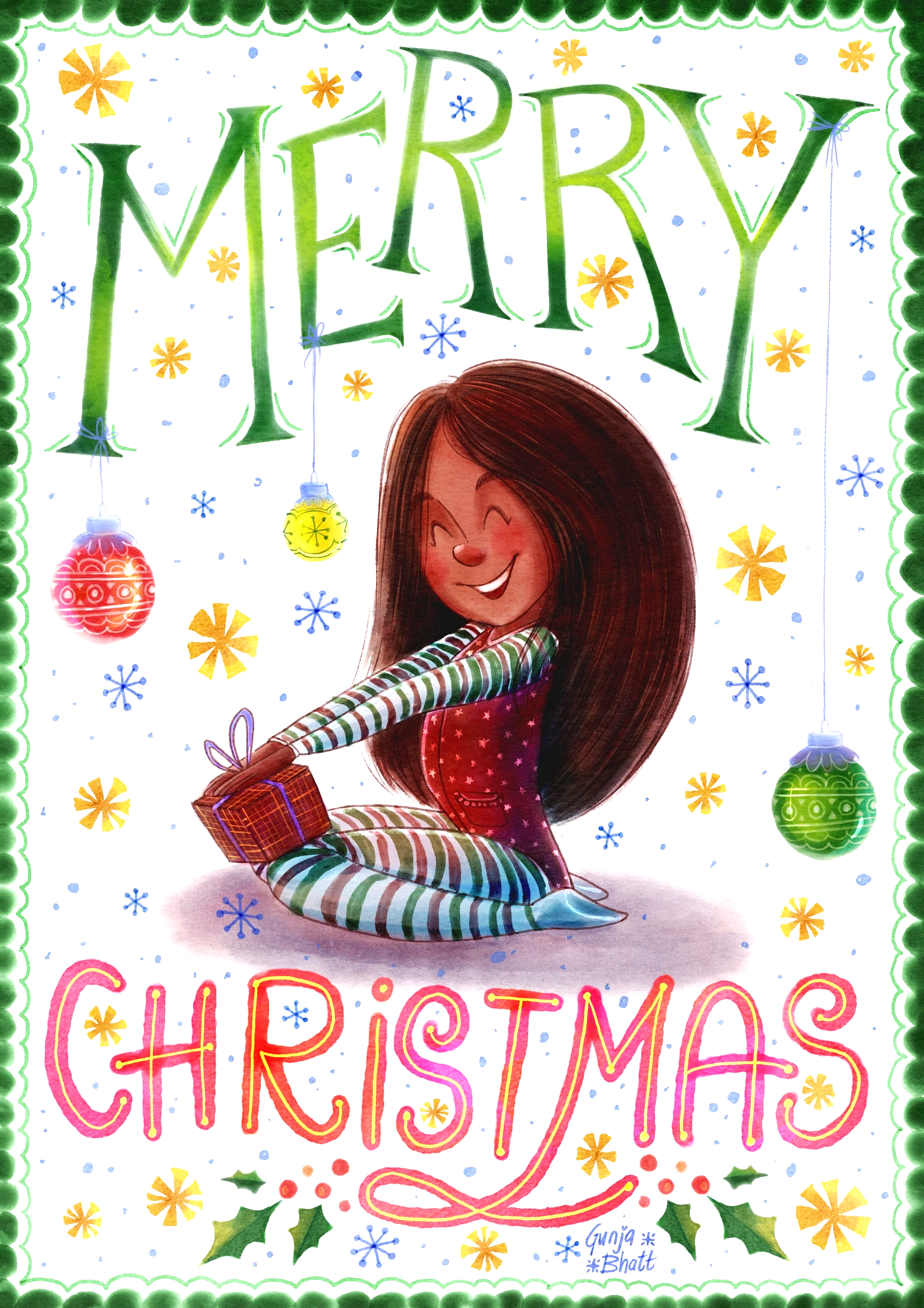 Hand lettered Christmas Greeting Card Illustration by UK illustrator