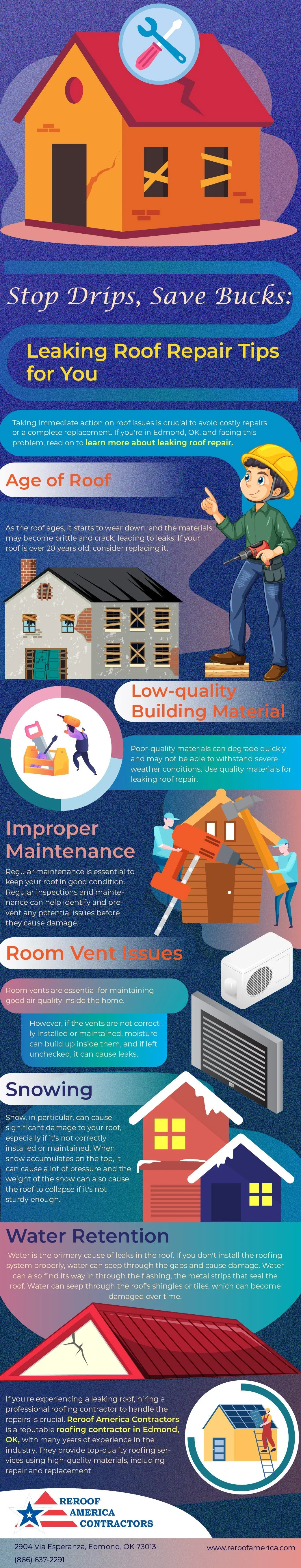 Stop Drips, Save Bucks: Leaking Roof Repair Tips for You- Infographic